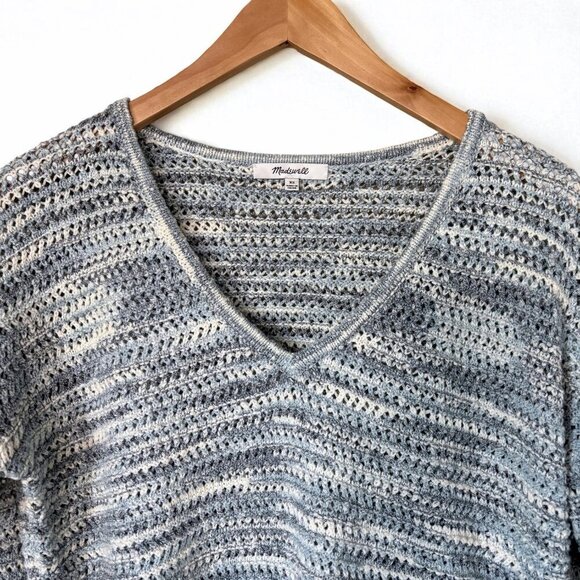 Madewell Open-Stitch Knit Pullover Sweater in Blue Space-Dye Womens XS Boho - Picture 3 of 11